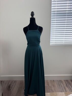 Lulus Mythical Kind of Love Dark Teal Cross-Strap Maxi Dress — Size S